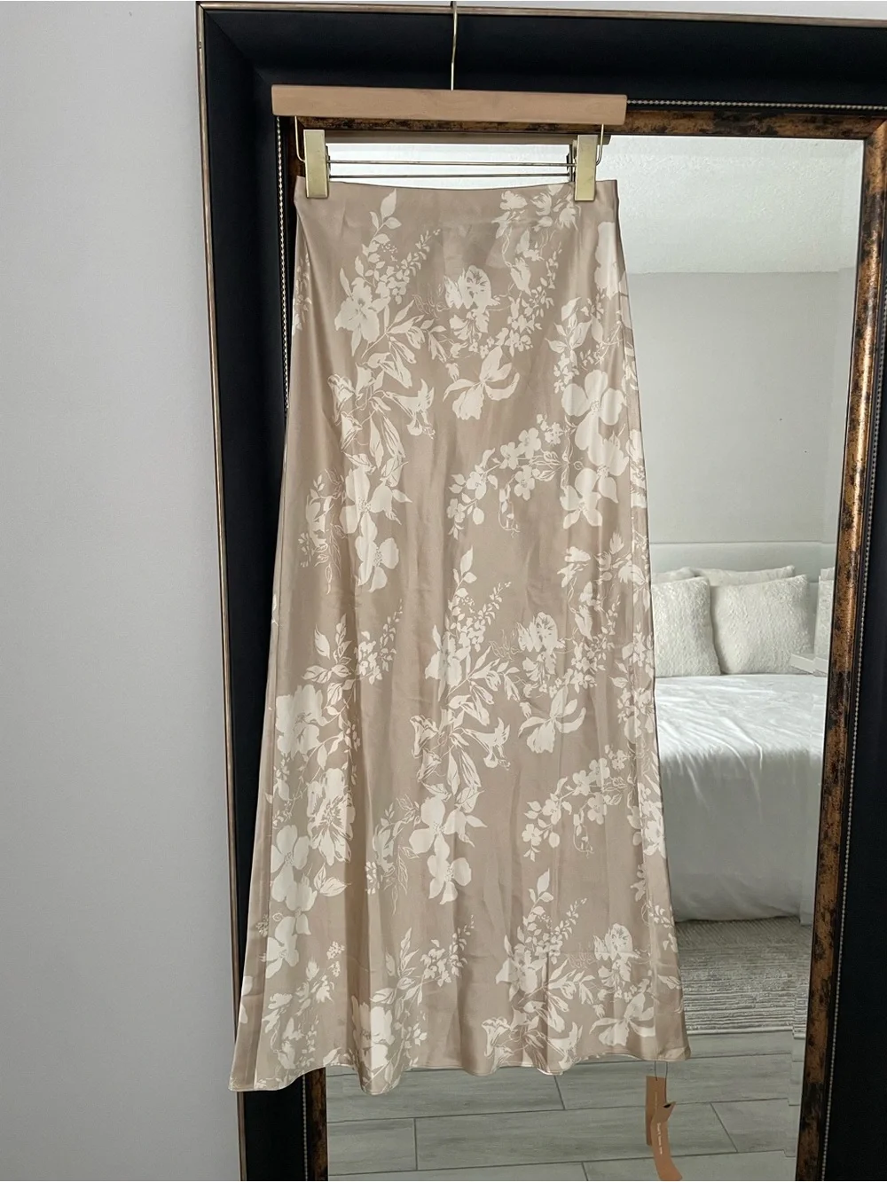 Reformation Champagne Beba Silk Satin Top & Midi Skirt Set